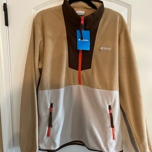 Columbia Men’s Beige, Tan, Brown Fleece Jacket with Orange Trim Size Medium New